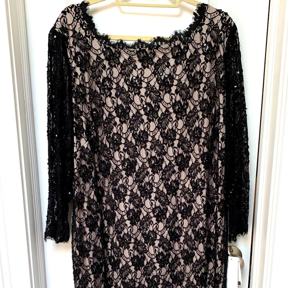 "ADRIANNA PAPELL EVENING" BLACK SEQUINED LACE DRESS PLUS SIZE 24W NEW WITH TAGS